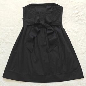 Krafty Size Large Black Strapless Mini Fit Flare Tie Bow Back Dress Stretch Full